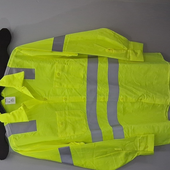 Men’s ANSI Class 3 High-Visibility Yellow Safety Work Button Down Shirt Sz Large - Picture 2 of 7
